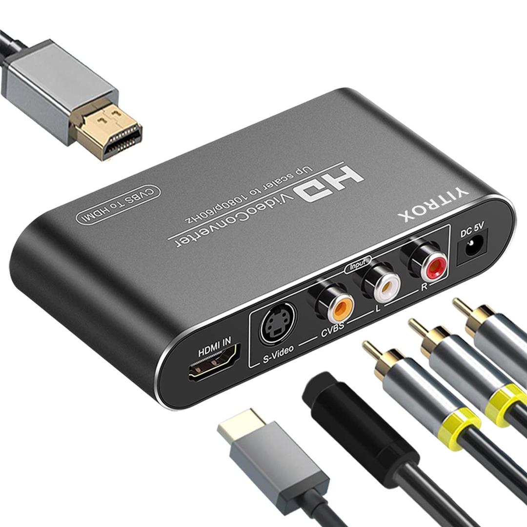 AV Svideo to HDMI Converter Upscaler, 3RCA CVBS AV Svideo to HDMI Converter Scaler, Support 1080P for Wii, PS2, PS3, Xbox 360, Blu Ray Player, DVD and More