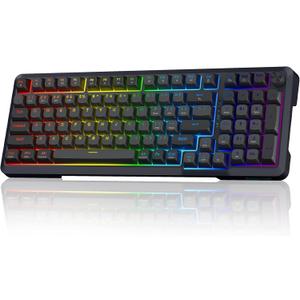 Redragon Wireless Mechanical Keyboard, 3 Mode Gasket Mounted RGB Gaming Keyboard with Volume Knob, Pre-Lubed Linear Switches, MDA-Profile, 98 Keys Hot Swappable Creamy Keyboard for PC/Tablet/Xbox/PS4 (Black Gray)