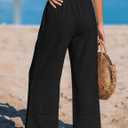 Sarin Mathews Womens Wide Leg Linen Pants High Waisted Drawstring Palazzo Casual Summer Beach Pants with Pockets L