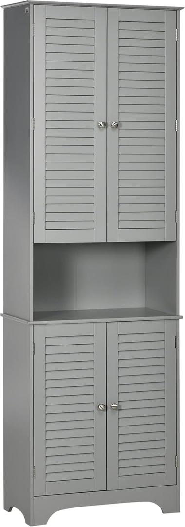 HOMCOM Tall Narrow Bathroom Storage Cabinet with Doors and Shelf Adjustability, Freestanding Linen Cabinet with 2 Cabinets and Countertop, Gray (Grey)