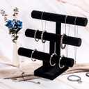 3 Tier Bracelet Holder,Bracelet Display Stand,Black Velvet Jewelry Organizer Displays for Necklace Scrunchies Watches Hair Ties.