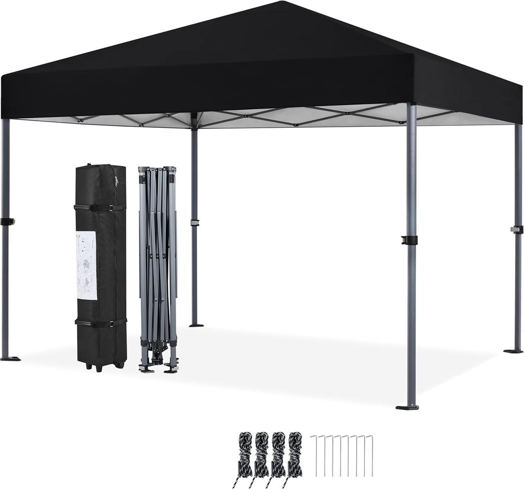 Yaheetech 10x10 1-Person Setup Pop Up Canopy Tent, Instant Portable Commercial Canopy Tent, Outdoor Gazebo with 1-Button Push, Wheeled Bag for Home, Party & Outdoor Activities, Black