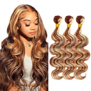 P30/613 Hilight Brown Bundles Human Hair Body Wave Bundles 26 28 30 Inch Blonde Body Wave Bundles Unprocessed Brazilian Virgin Hair Deals Quick Weave Hair Extensions 3 Bundle 100 Gram Per Bundle