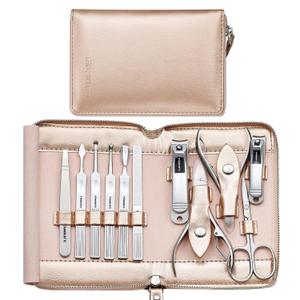 FAMILIFE Gifts for Women, Manicure Set Professional Manicure Kit 11 in 1 Nail Kit Nail Clippers Tools Stainless Steel with Rose Gold Leather Case Travel Sets