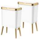 Procade 2Pack White Trash Can with Lid, Bathroom Trash Can with Gold Edge, Narrow Modern Garbage Can for Bedroom, Slim Plastic Trash Bin for Room,Kitchen, Living Room, Office,4 Gallon
