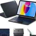 HOU Magnetic Keyboard Case for iPad 11 (A16)/10, 135 Wider Adjustable Tilt, Smooth AG-Glass Touchpad, 12 Shortcut Key Combinations, 7-Color Backlight, Deeper 1.3mm Key Travel, Bluetooth, Black