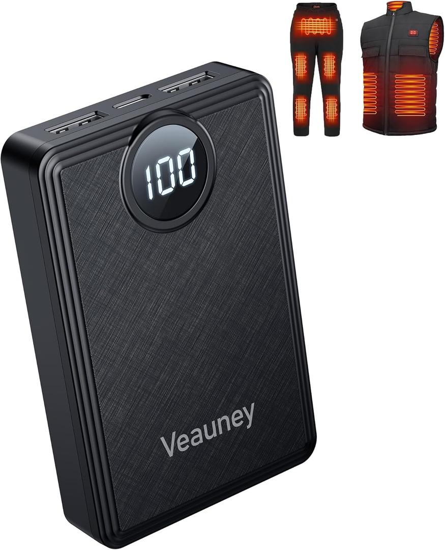 12000mAh Heated Vest Battery Pack, 5V 2A Power Bank for Heated Vest, Chair, Jacket, Blanket with LED Display, Rechargeable 5V Battery Pack for Loowoko, for KOVNLO, for WUEAOA, for TIDEWE(No 7.4V) (Black)
