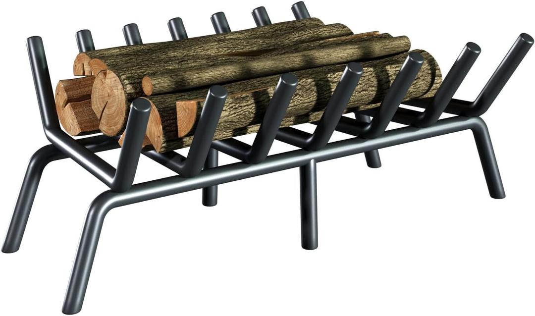 1Pcs 21inch Fireplace Grate, Heavy Duty Solid Steel Fireplace Log Grate with 6 Support Legs,Black Firewood Rack Outdoor for Backyards Courtyards Terraces Fireplaces
