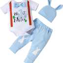 Fairy Baby Infant Baby Boy My First Easter Day Gentleman Outfits Newborn Bow Tie Romper Bunny Pant Clothes Set with Hat 0-18M (0-3 Months, Blue Egg)