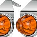 Partsam 2Pcs Amber Glass Lens Watermelon Lights with Stainless Steel Bracket, [Patented] Amber LED Watermelon Mirror Turn Signal Lights Replacement for Kenworth Peterbilt Freightliner
