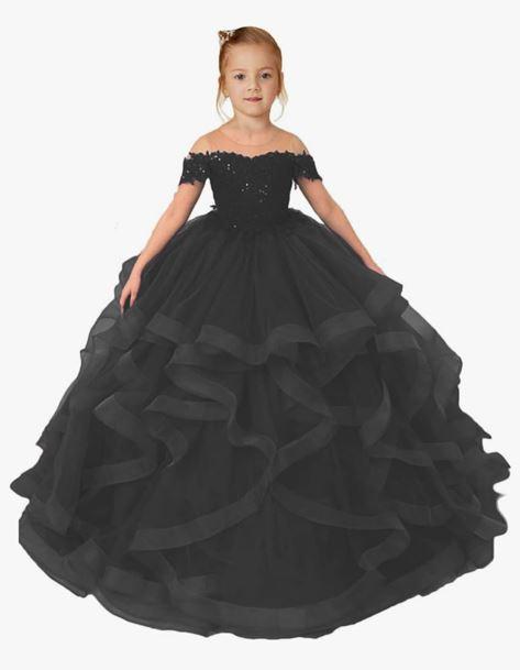 Christmas Flower Girl Dresses for Wedding Kids Button Draped Tulle Ball Gowns for Kids, Small