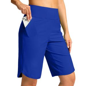 G Gradual Women's High Waisted Swim Board Shorts 11" Knee Length Beach Swimming Long Shorts for Women with Pockets Liner (Deep Blue, XXL)