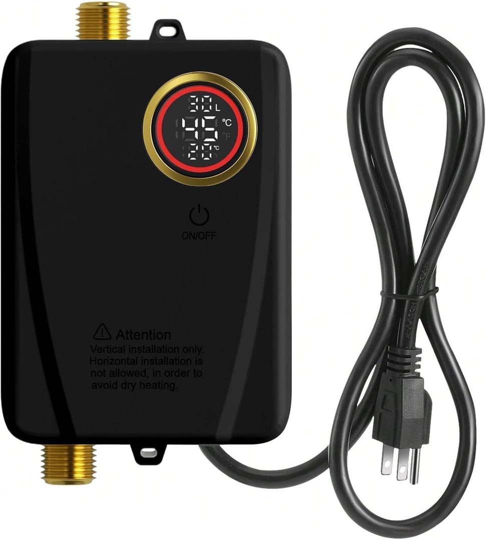 110V 3000W Tankless Water Heater - Instant On-Demand Hot Water for Sink, Shower, RV, Camping & Indoor Use | Compact Portable Electric Point of Use Heater,(Use in Environments Above 0C/32) (Black)