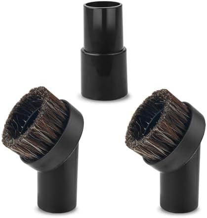 3pcs Horse Hair Brush Vacuum Attachments, 1.25'' Black Round Dust Brush Replacement with 1-1/4'' to 1-3/8'' Hose Adapter Tool for Hard-to-Reach Areas, Most Vacuum Cleaners Accessories