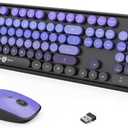 FOPETT Wireless Keyboard and Mouse Combo, 104 Keys Full-Sized 2.4 GHz Round Keycap Colorful Keyboards, USB Receiver Plug and Play, for Windows, Mac, PC, Laptop, Desktop (GradientPurple)