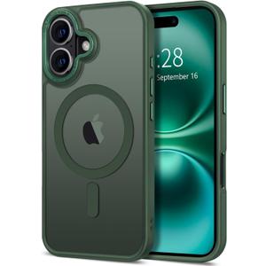Hython Case for iPhone 16 Plus Case Magnetic Translucent Matte Phone Cases 6.7" [Compatible with MagSafe] Thin Slim Fit Shockproof Bumper Hard Protective Cover for Women Men Girls, Dark Green