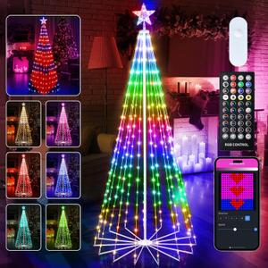 Smart Christmas Cone Tree LED Light, 6ft 265 LED Music Sync with Remote APP and Local Control, Pattern and Text Displayable, 16 Million Colors LED Light Show Tree for Indoor Outdoor Decorations