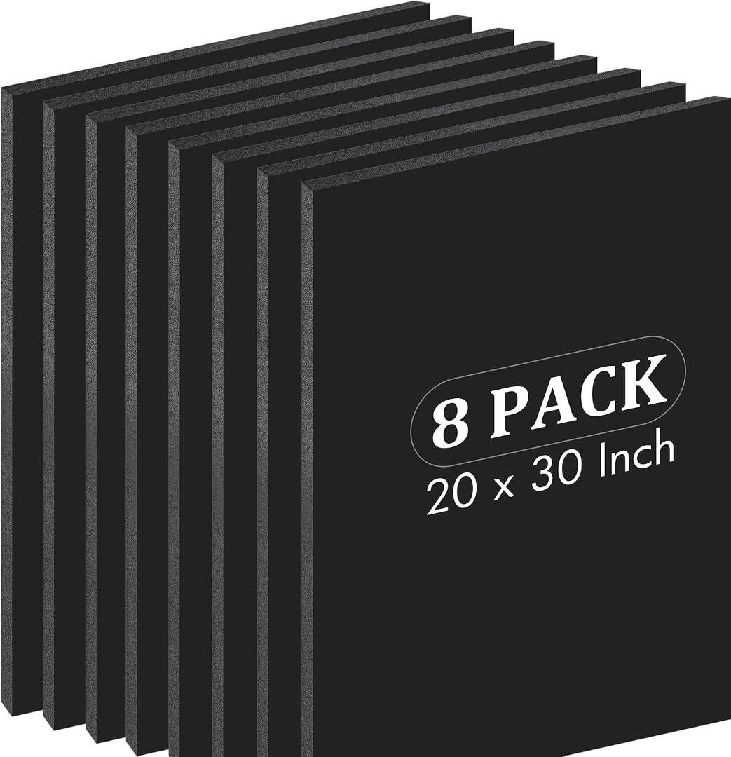 Elcoho 8 Pack Black Foam Board 20 x 30 Inch Thick Foam Core Board for Projects, Double-Sided Acid-Free Foam Poster Boards for Graduation DIY, Painting, Displaying, School and Craft Projects