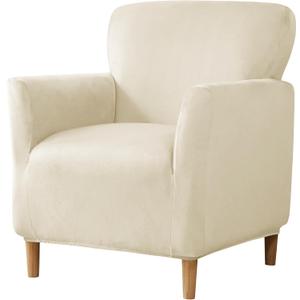 MIFXIN Banquet Armchair Slipcovers Chair Cover Velvet Stretch Armchair Sofa Cover 1 Piece Spandex Elastic Furniture Protector Couch Slipcover for 1-Seater Sofa with Arms (Beige)