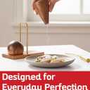 Acacia Wood Salt and Pepper Shaker Set  2-Piece with Storage Base and Titanium Handle  Elegant Wooden Spice Holder for Kitchen and Dining Table