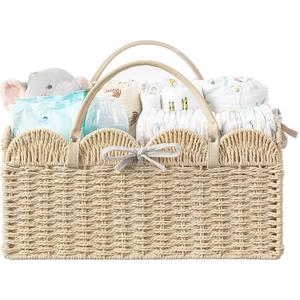 HBlife Baby Diaper Caddy, Paper Rope Storage Baskets Nursery Bin with Removable Divider, Portable Car Organizer for Diapers, Baby Shower Gifts, Newborn Essentials Must Haves (Regular, Beige)