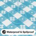 Rectangle Vinyl Table Cloth, Waterproof Elastic Fitted Tablecloth with Flannel Backing, Plastic Table Cover for Picnic, Camping, Outdoor (White & Aqua, 30"x72")