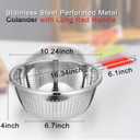 Stainless Steel Perforated Metal Colander Strainer with Long Red Handle Sieve Sifters Use for Kitchen Food Pasta Noodles Spaghetti Vegetables Silver - 10.24 inch (C072-Mer-26)