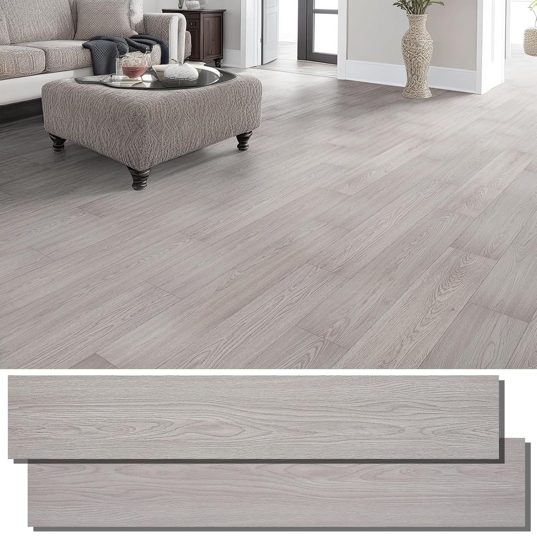 INMOZATA Peel and Stick Floor Tile Vinyl Flooring, Waterproof Vinyl Plank Flooring 36-Pack 54Sq.Ft Wood Grain Peel and Stick Flooring for Bedroom, Living Room, Kitchen, RV(White Wash Wood)