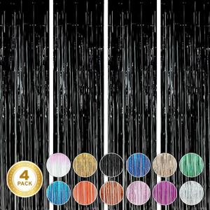 Twinkle Star 4 Pack Photo Booth Backdrop 3FT x 8FT Metallic Tinsel Foil Fringe Curtains Environmental Background Streamers for Birthday Wedding Party Christmas Decorations (Black)