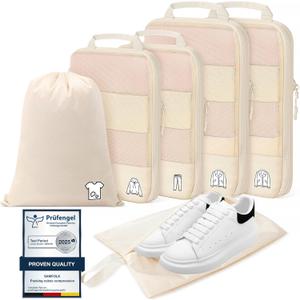 Compression Packing Cubes for Travel, Lightweight 6 Set Bags Cruise Must Haves for Luggage Carry On Suitcase and Clothes Organizer, Durable Vacation Essentials and Accessories Gifts for Women and Men (Beige)