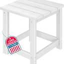 LZRS Square Patio Side Table, Heavy Duty HDPE Outdoor End Table with Wood Texture, Weatherproof Composite Table for Adirondack Chairs, Deck, Pool, Indoor/Outdoor, No Peeling or Cracking(White)