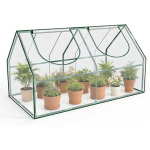 OnBrand 64.96" x 33.07" x 35.43" Portable Mini Greenhouse for Outdoors Indoors, PVC Small Green House with 4 Zipper Doors, Clear Plant Tent for Seedlings Flowers Vegetables