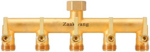 Heavy Duty 5 - Way Garden Hose Splitter, 3/4” Hose Manifold, Outdoor Hose Adapter Connector with 5 Metal Extra Long Handle Metal Faucet Adaptor