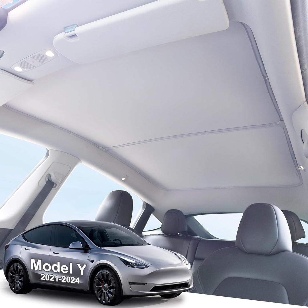Sunshade Roof for Tesla Model Y 2020-2025 Accessories, Sag-Free&No Gap, Heat Insulation Glass Roof Sunshade Sunroof, Magnetic-Mid Design, No-light Leakage OEM-fit Roof Shade Accessories