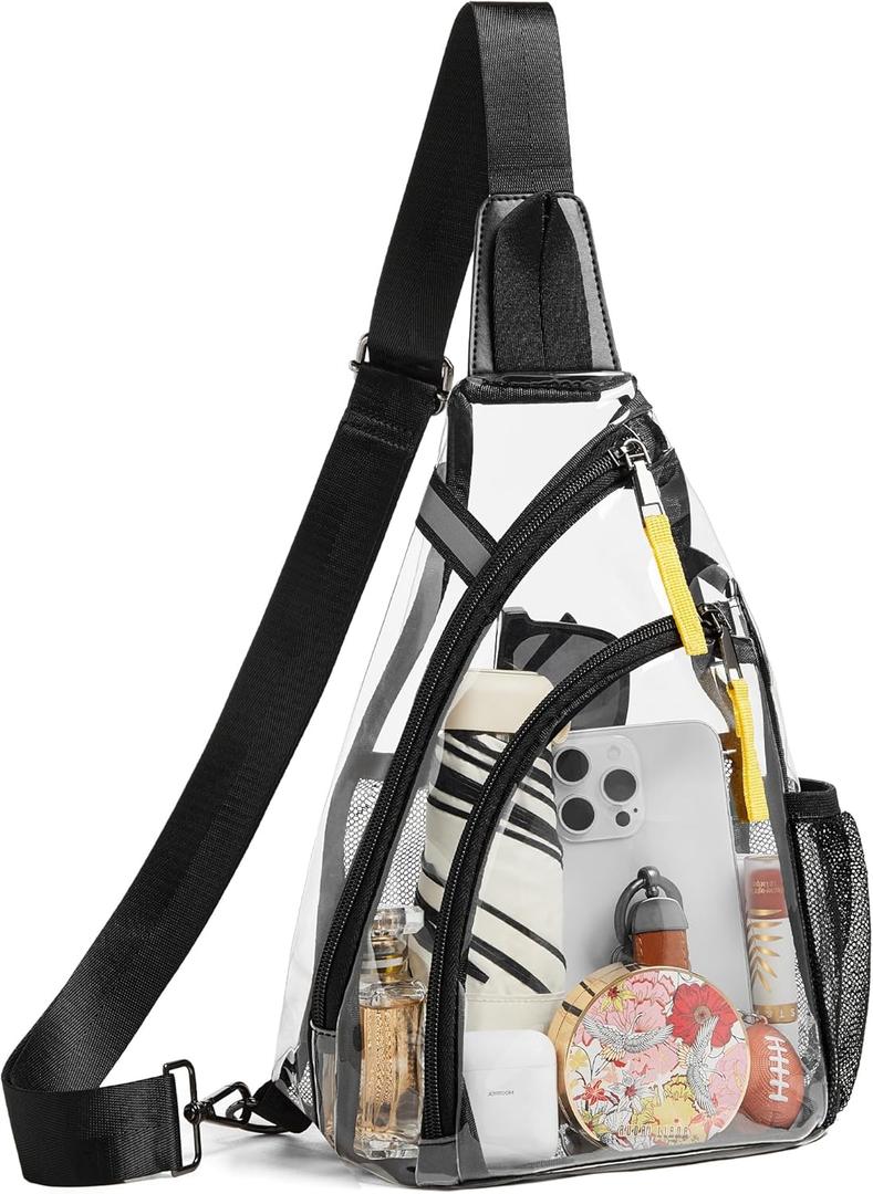Shrrie Clear Bag for Stadium Events Transparent Crossbody Bag Clear Purse for Women&Men-Stadium Approved, Concerts&Sports (2-2 Black)