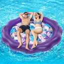 Inflatable Pool Float, OkSUWATER 78" x 78" Pool Floats for Adult Heavy Duty with Headrest and Grab Handles, Cooling Pool Floatie Bed for Summertime Pool, River, Beach, Outdoor Water Party（Purple-XXL）
