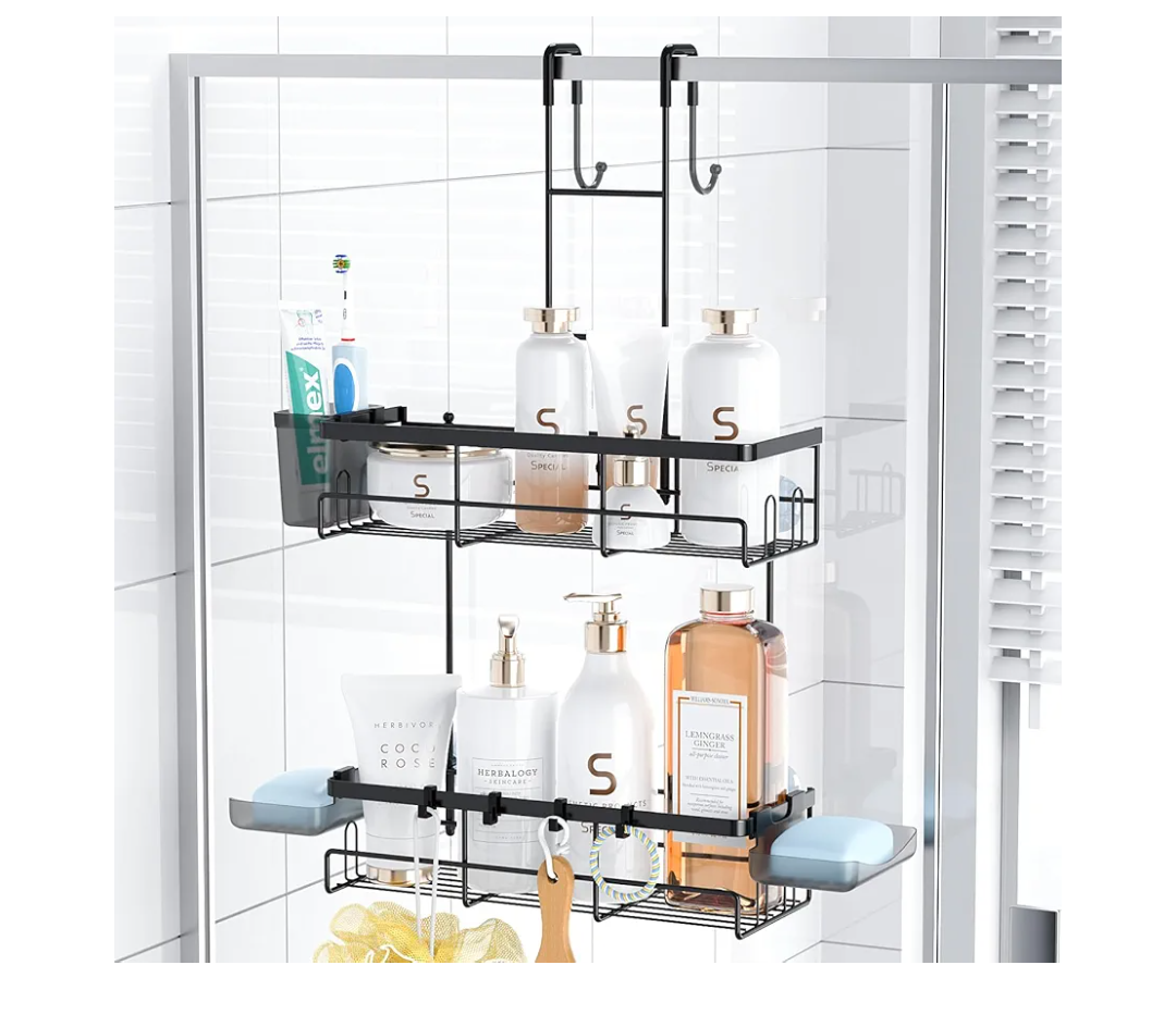 Over the Door Shower Caddy Hanging: Black Rustproof Shower Organizer over the Door - No Drilling Bathroom Rack for Inside