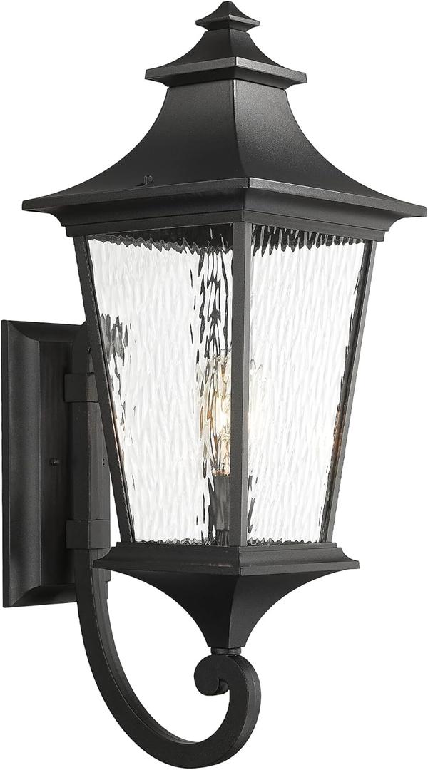 Emliviar 29.3" Large Exterior Wall Light, Outdoor Wall Sconce Suitable for House Porch, Water Ripple Glass in Black Finish, XE292UB-L SW BK (Large - 1 Pack)