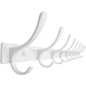 SKOLOO Wall Mounted Coat Rack - 10 Hooks, Heavy Duty, Stainless Steel, Metal Wall Hangers, Sturdy Coat Hooks for Hanging Coats, Jacket, Clothes, Hat, White