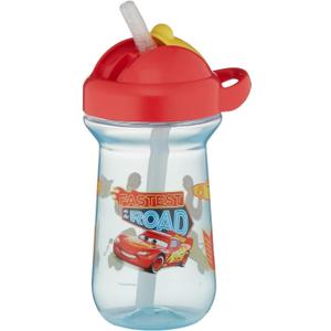 The First Years Disney/Pixar Cars Toddler Straw Cup - Spill Proof Flip Top Toddler Sippy Cups - 18 Months and Up - 10 Oz
