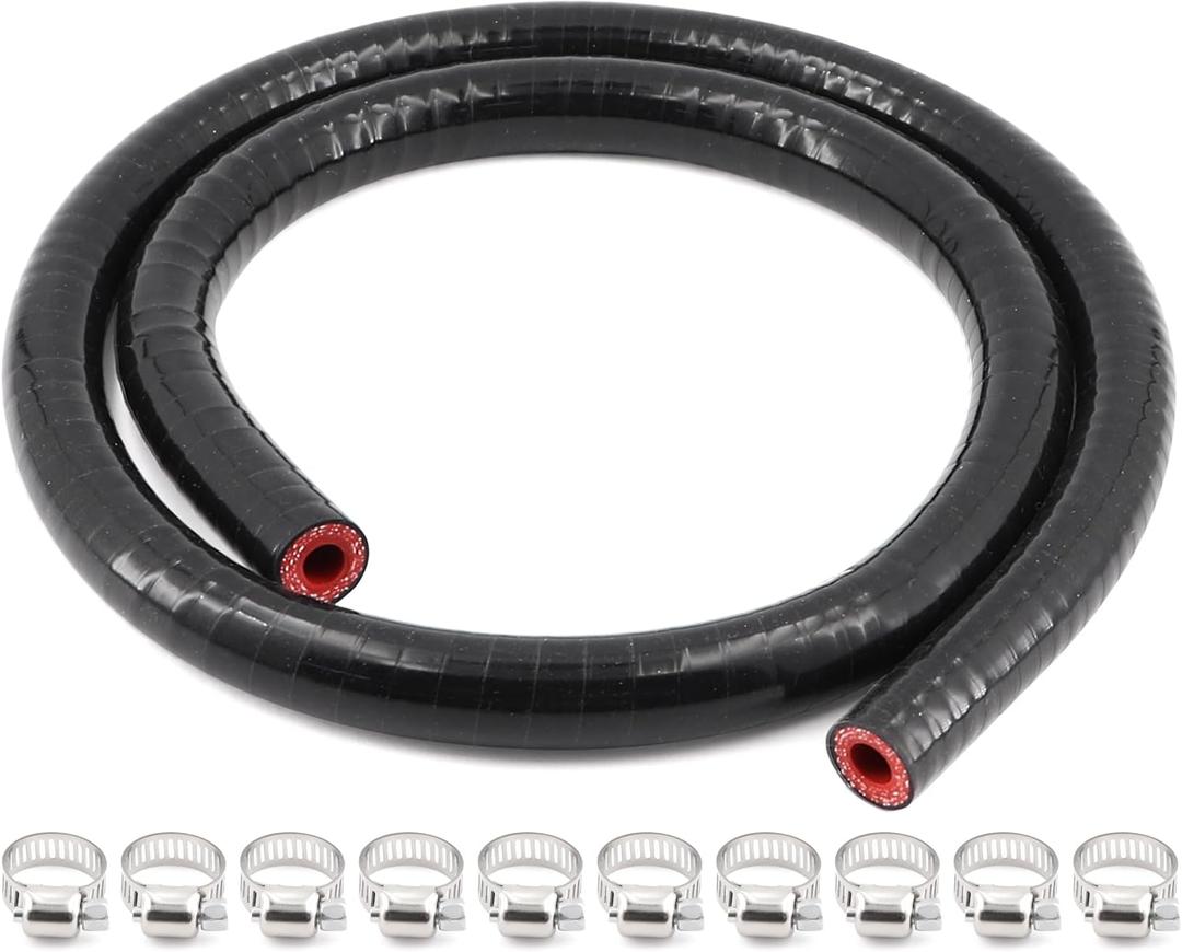 TuoLauthon 3-Ply ID 5/16 Inch Silicone Coolant Hose,Length 3.3Ft(1m) Wall Thickness 4.5mm,High Performance Radiator Universal Straight Coupler Reinforced Rubber Tube with 10Pcs Clamps