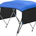 KAKIT 3 4 Bow Bimini Tops with Mesh Sidewalls Support Poles for Boats Marine Grade Canvas Top Includes 2 Straps Storage Boot 1 Inch Aluminum Frame