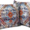 Boho Throw Pillow Covers 16x16 inch Set of 2 Monaco Rug Carpet Double Sided Pattern Cotton Soft Pillow Case Cushion Cover Bohemian Pillowcase for Couch Sofa Bed Decorative, Red Blue
