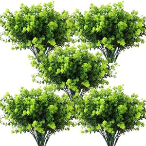 RECUTMS Artificial Outdoor Flowers Artificial Greenery Artificial Plant Bundles Spring Greenery Outdoor Plants Artificial UV Resistant for Porch Artificial Eucalyptus Stems,10 Pcs(Green)