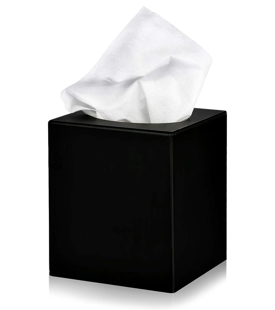 Alpine Industries Black Acrylic Tissue Box Cover - Eco Friendly Dispenser - Decorative Holder/Organizer for Bathroom, Office Desk & Car (Black)