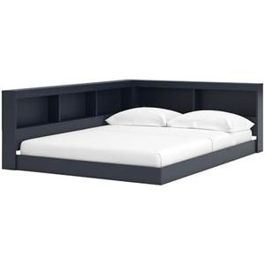 Signature Design by Ashley Simmenfort Transitional Full Bookcase Storage Floor Bed with USB Ports, Power Cord Included, UL Listed, Wood, Foundation or Box Spring Not Needed, Blue, Navy Blue