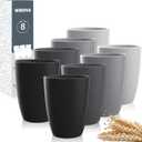 Wrova Wheat Straw Cups 8 PCS Good Alternative to Plastic Cups 12 oz Unbreakable Drinking Cup Reusable Dishwasher Safe Water Plastic Glasses Kids Tumbler with 4 Colors (Black, Deep Grey, Grey, Light Grey)