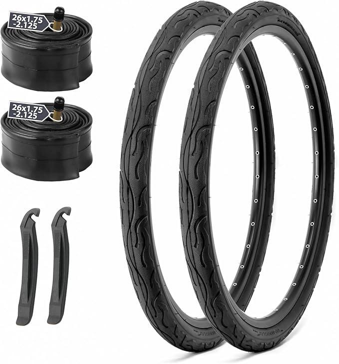 MOHEGIA Cruiser Bike Replacement Tire : 26x2.125 inch (57-559mm) Folding Bicycle Tire for Hybrid Road or Urban City Commuter Cycling