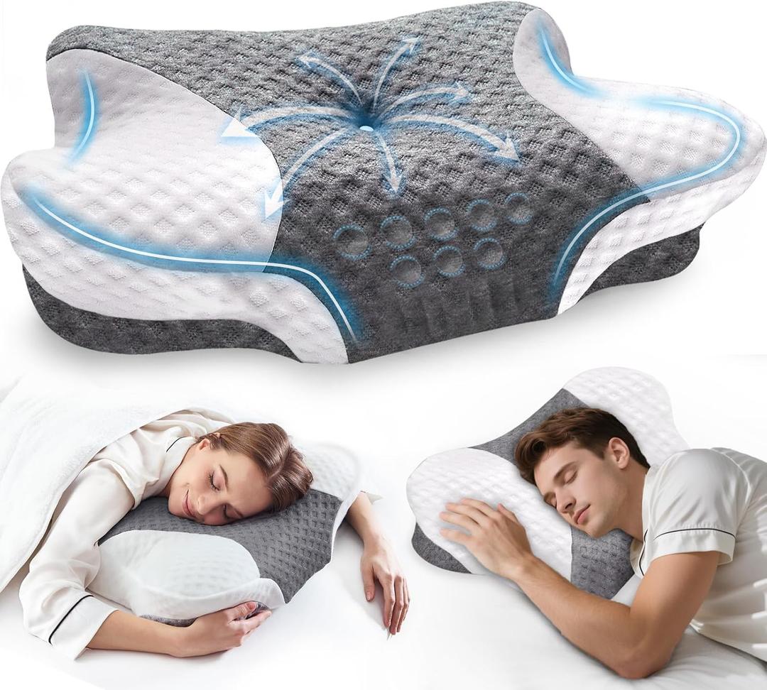 Cervical Neck Pillows with Memory Foam - Neck Pillows for Pain Relief Contour Memory Foam Pillows Ergonomic Neck Support - Adjustable Orthopedic Bed Pillows with Breathable Pillowcase for Sleeping Standard