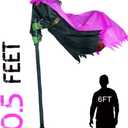 10.5FT Outdoor Animated Flying Witch Halloween Decor on Broom, Sound Activation,Eyes Glowing,Scary Sounds, Animatronics Hover Witch for Garden Yard Lawn Decorations